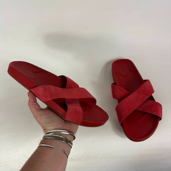 Birdies Slide Sandals Women's 9.5 Red Suede Cross-Strap Comfort Open Toe Outdoor - Picture 1 of 9